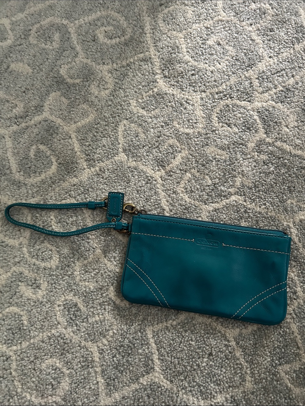 Coach Teal Patent Leather Wristlet with contrast stitching NWOT